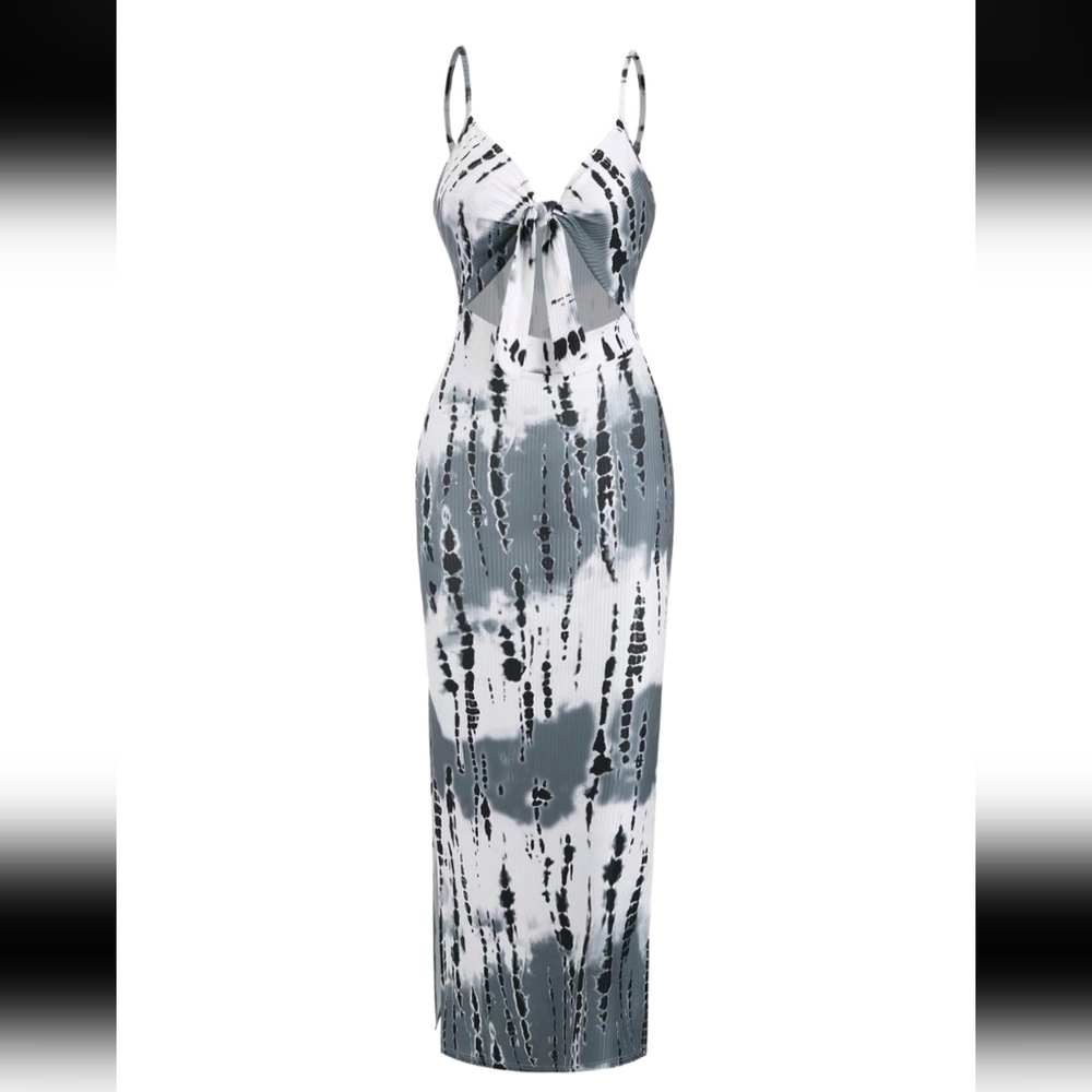 Sexy Printed Backless Split Ribbed Bodycon Long D… - image 1